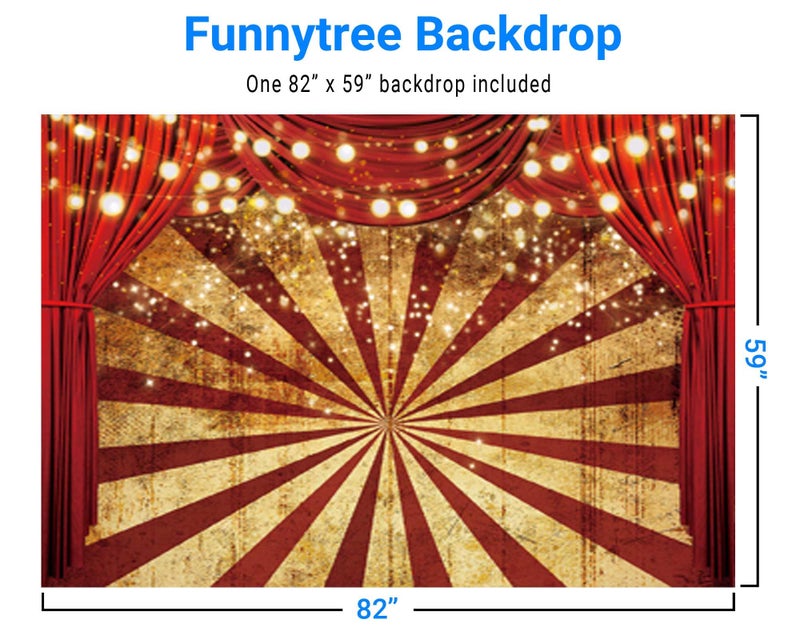 Funnytree 7x5ft Golden Glitter Red Curtain Halloween Photography Backdrop Circus Carnival Sparkle Stripes Background Baby Shower Birthday Party Portrait Cake Table Decor Banner Photo Booth Props - Image 3